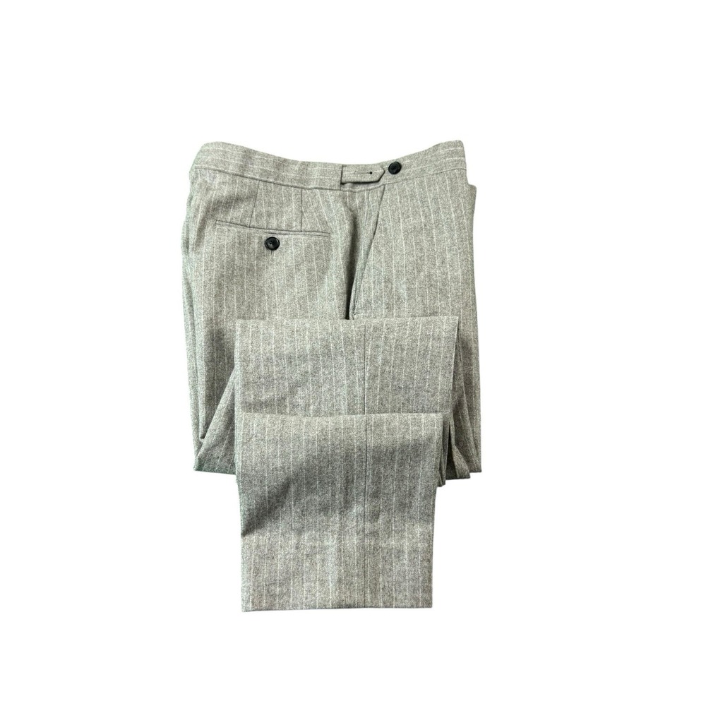 Reiss Gray Flannel Wool Striped Side Tab Men's Trouser Size 32x29